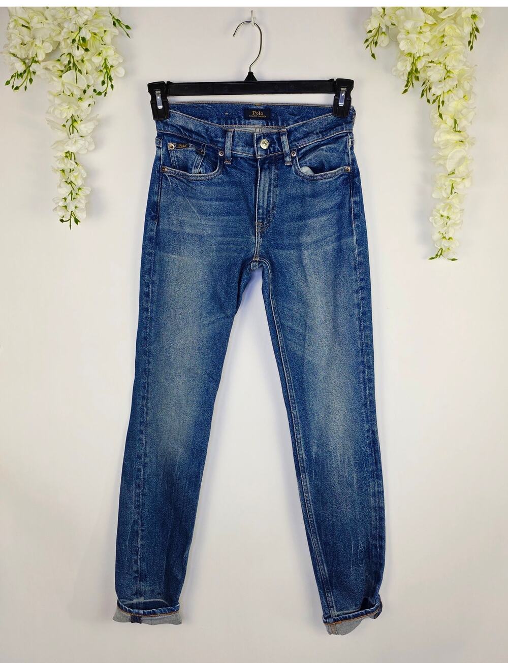 Polo Ralph Lauren Tompkins Mid Rise Skinny Jeans 25 Blue Stretch Soft Denim